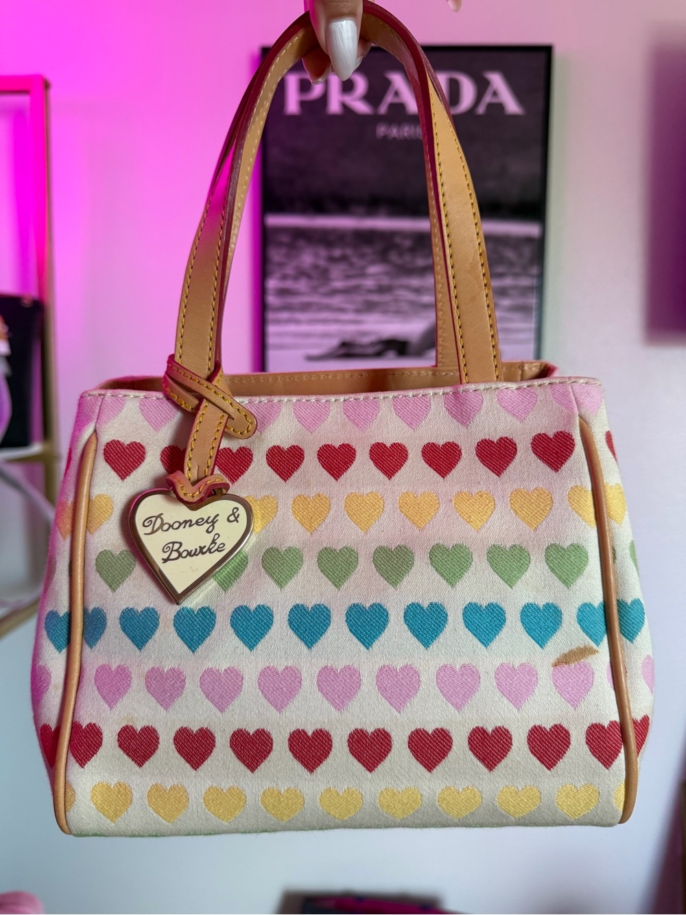 🌈 Dooney & Bourke Rainbow Heart Canvas Tote Bag Y2K Coquette Mini Purse 🌈